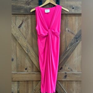 Freshine Hot Pink Barbiecore Sleeveless  Ruched Front Midi Dress Women’s Sz S